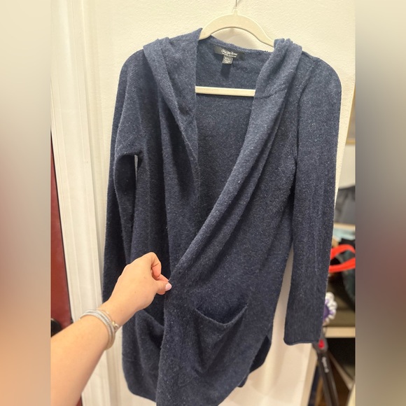 Saks Fifth Avenue Dark Blue Hooded Cardigan cashmere - Picture 2 of 7
